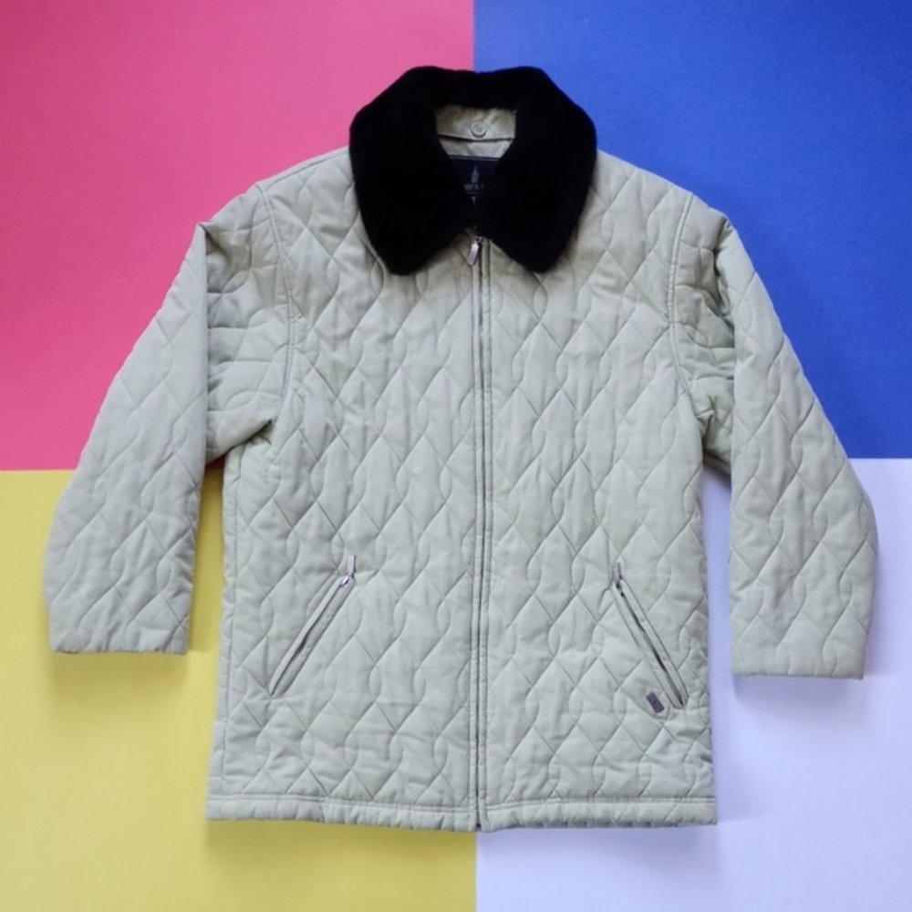 London Fog Quilted Light Green Coat with Black Collar